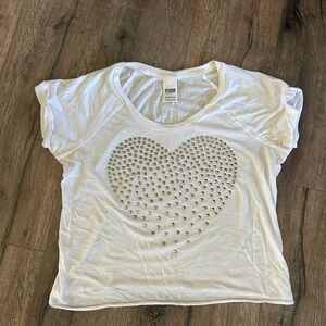 PINK Victoria's Secret White Tee with Studded Heart